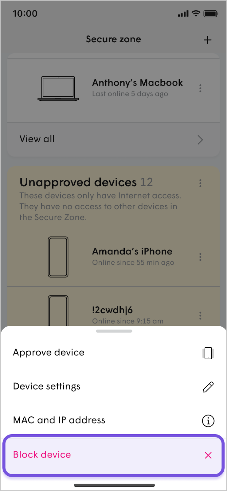 Blocking a device from connecting to the network